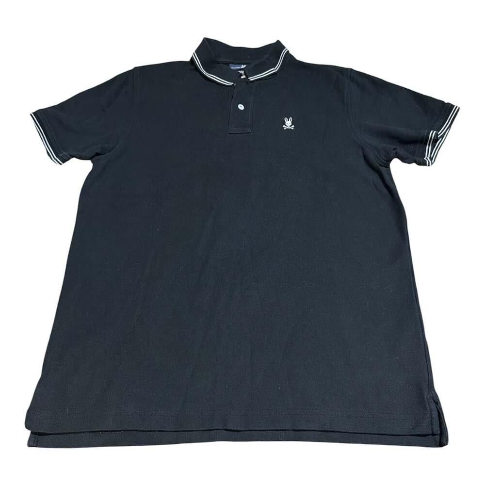 Psycho Bunny Black Pique Polo Shirt with Tipped Collar and Sleeves